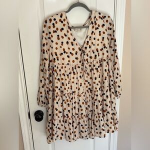 Altar'd State Women’s Medium Oversized Cream and Brown Patterned Babydoll Dress